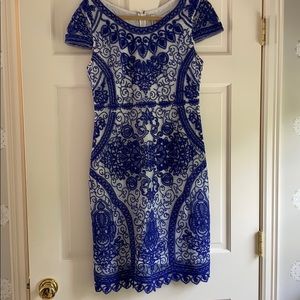 Yoana Baraschi blue/white embroidered dress.